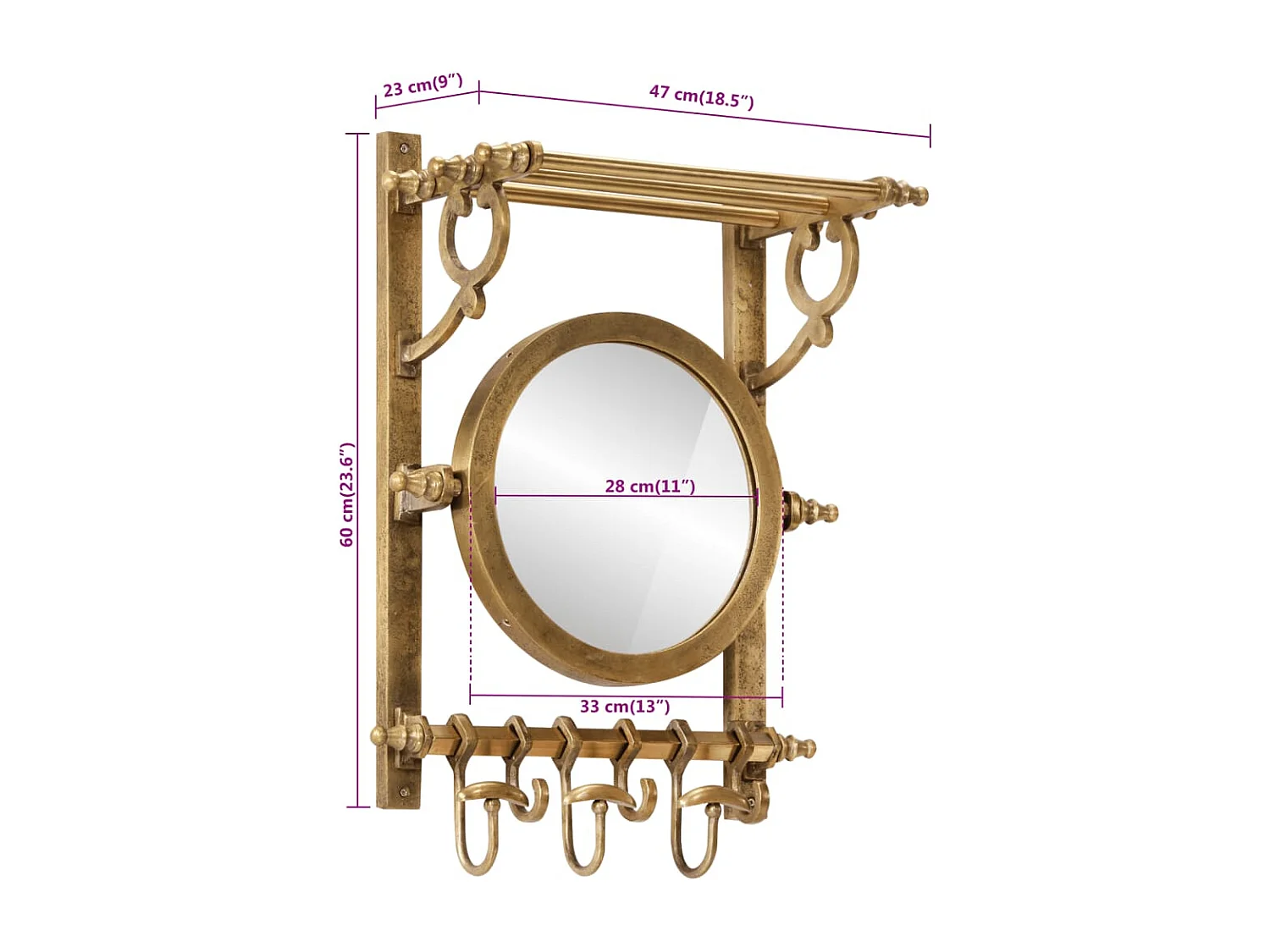 Gepäckträger mit Kleiderbügeln und Wandspiegel aus Aluminium