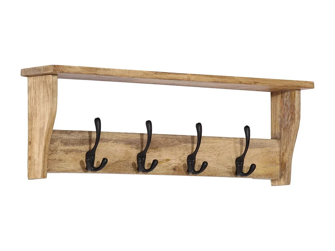 Wandgarderobe mit 4 Haken aus massivem Mangoholz
