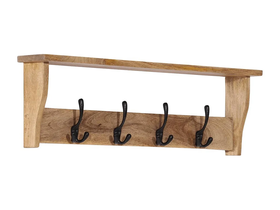 Wandgarderobe mit 4 Haken aus massivem Mangoholz