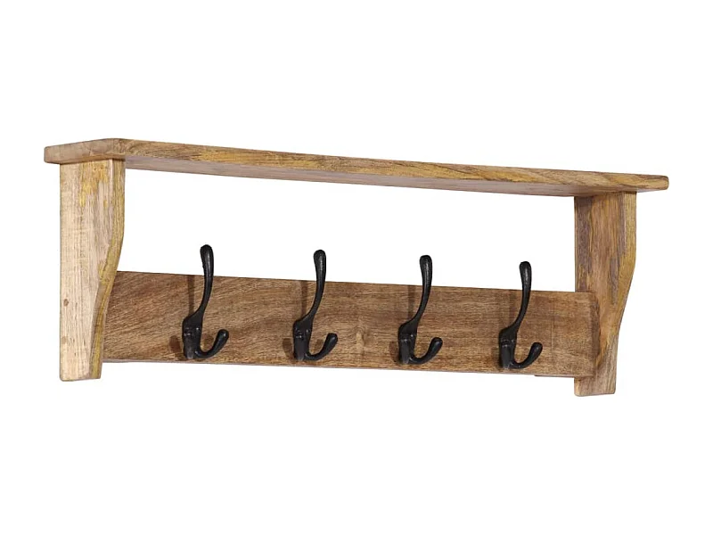 Wandgarderobe mit 4 Haken aus massivem Mangoholz