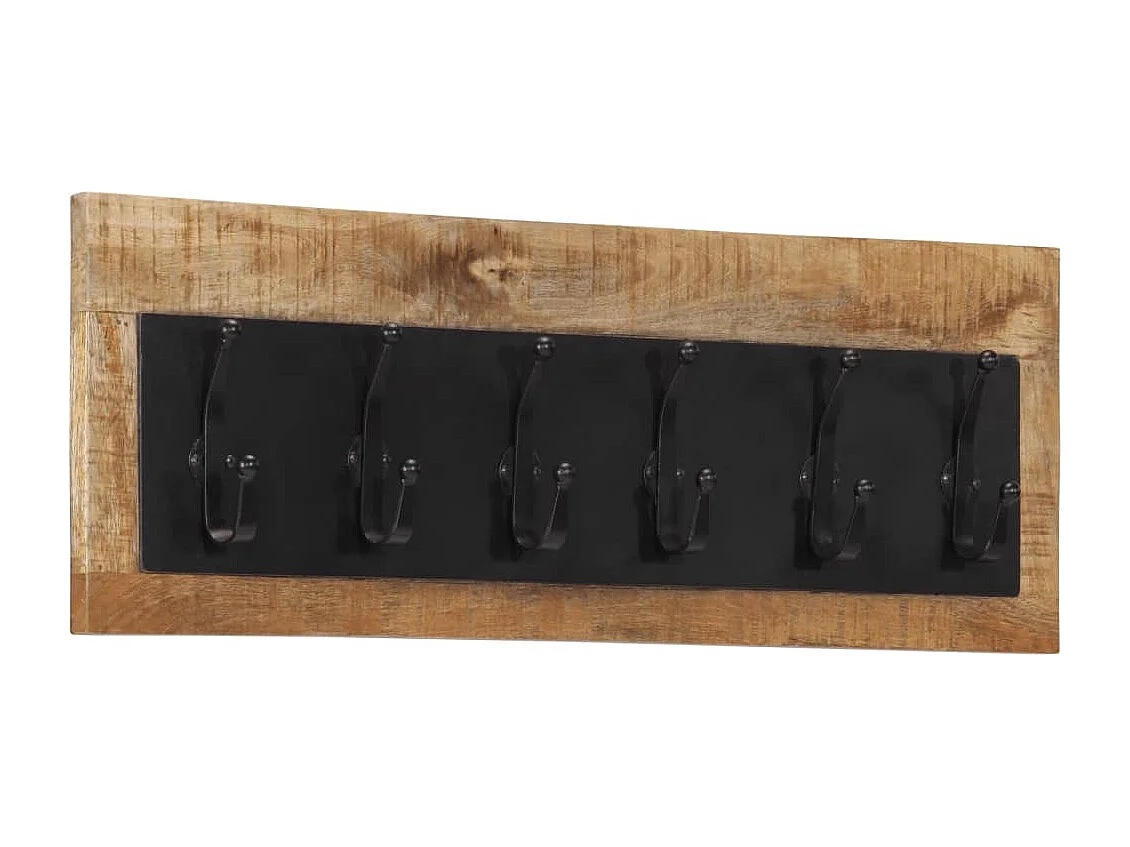 Perchero de pared con 6 ganchos en madera maciza de mango.