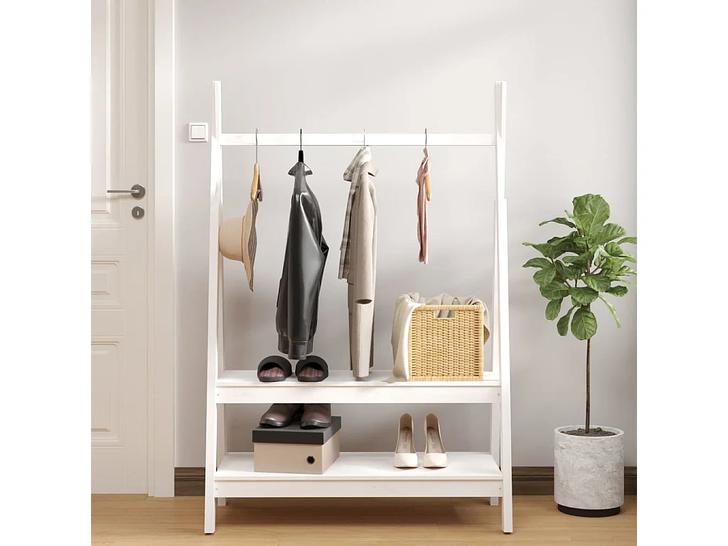 Appendiabiti Bianco 100x45,5x150 cm Legno di pino massiccio