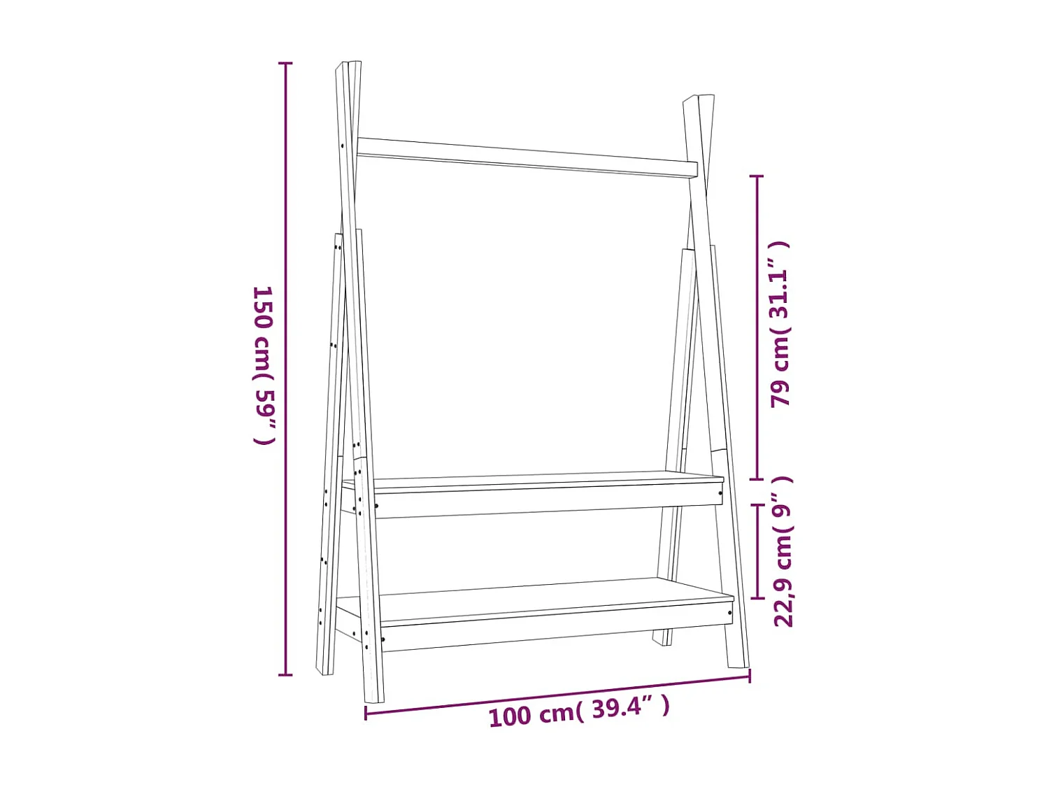 Appendiabiti Bianco 100x45,5x150 cm Legno di pino massiccio