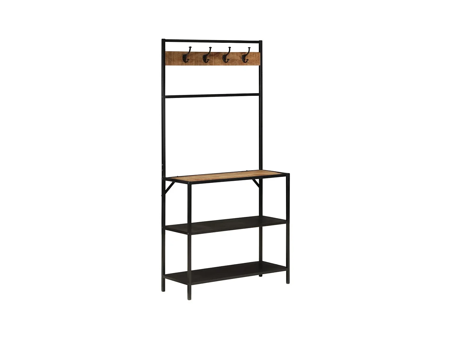 Porte-manteau 90x35x180 cm bois de manguier et fer