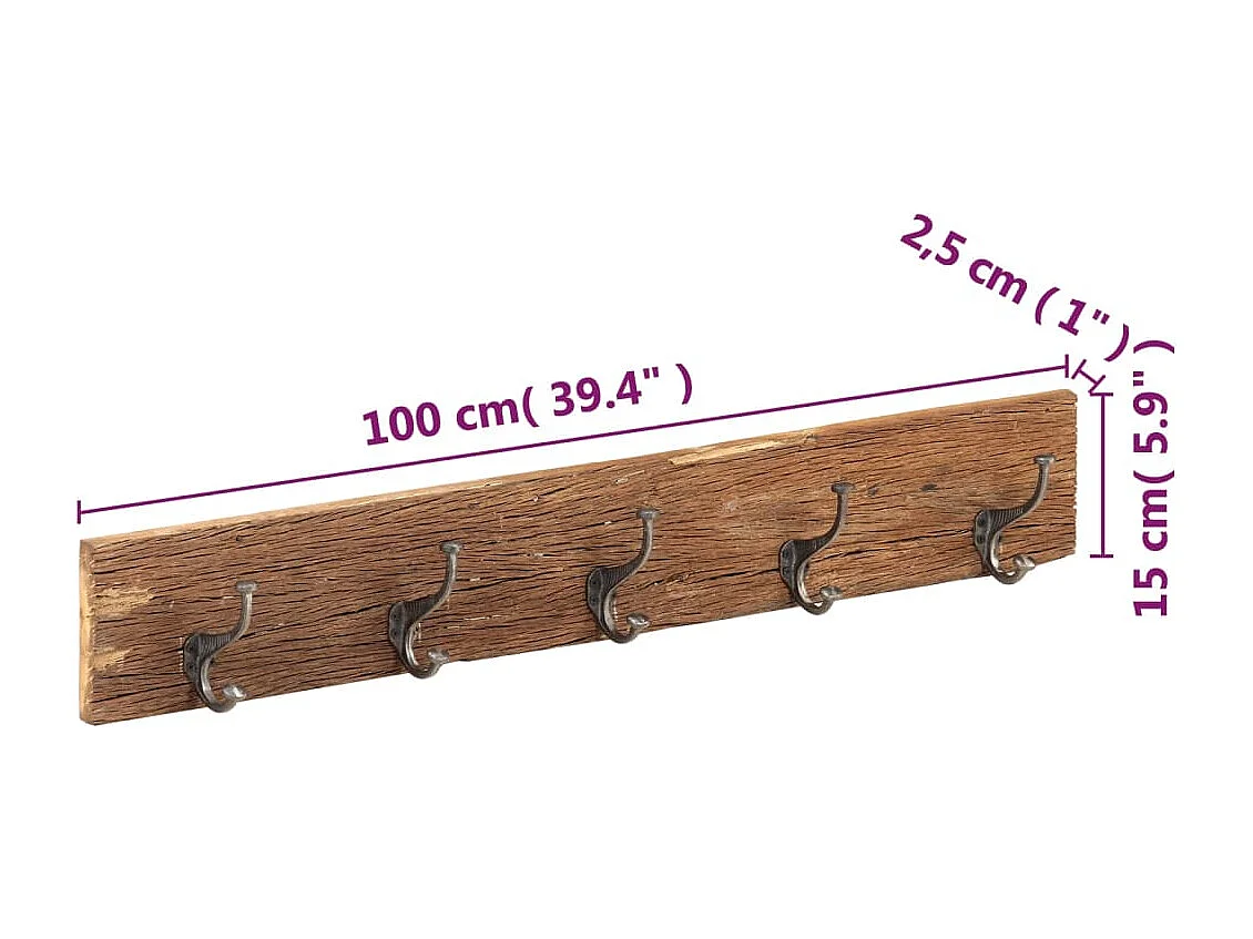 Appendiabiti da ingresso e 5 ganci 100x2,5x15 cm Legno di recupero