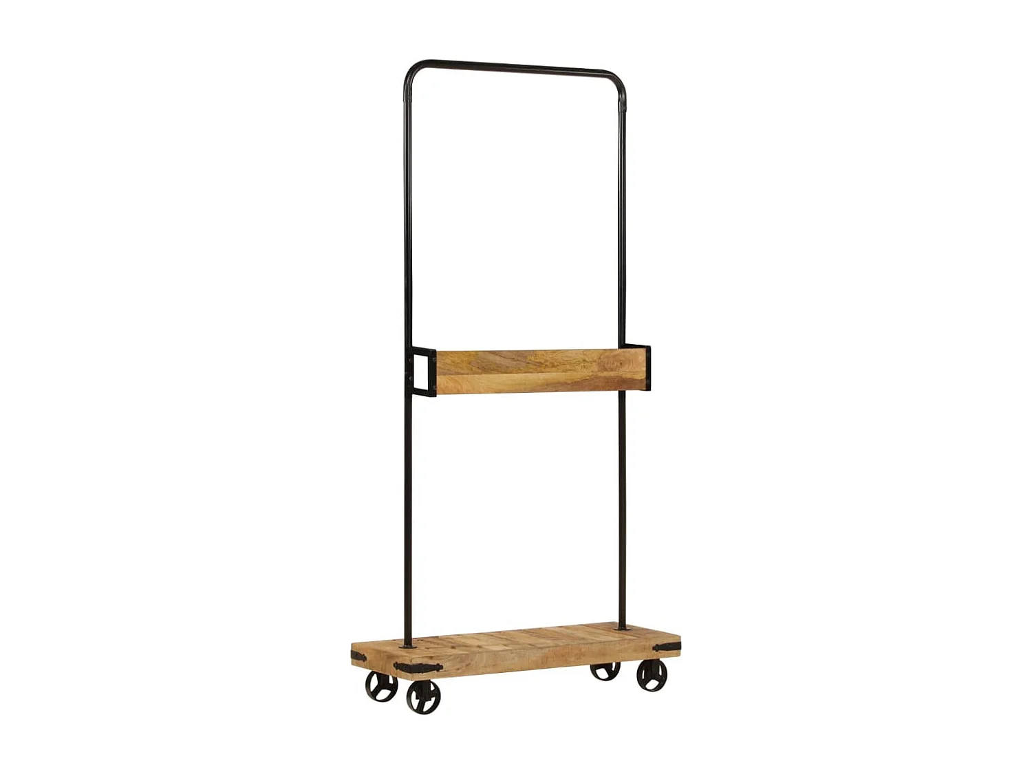 Perchero y ruedas 90x35x190 cm madera mango y hierro