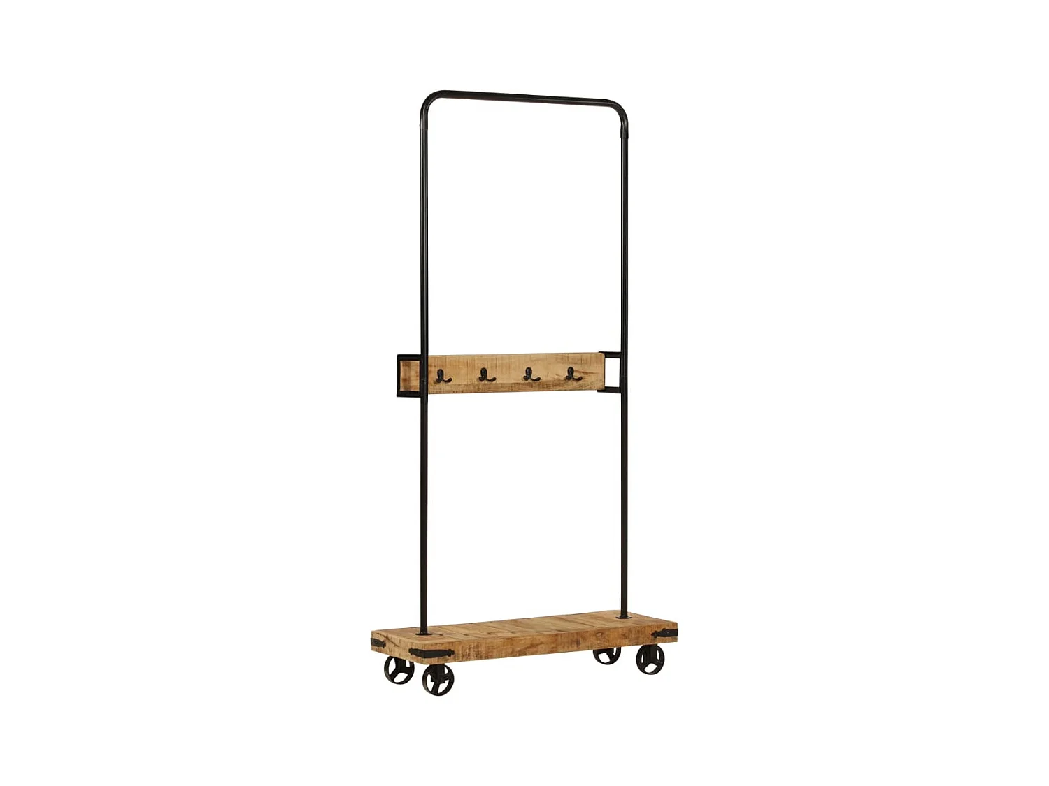 Porte-vêtements et roues 90x35x190 cm bois de manguier et fer