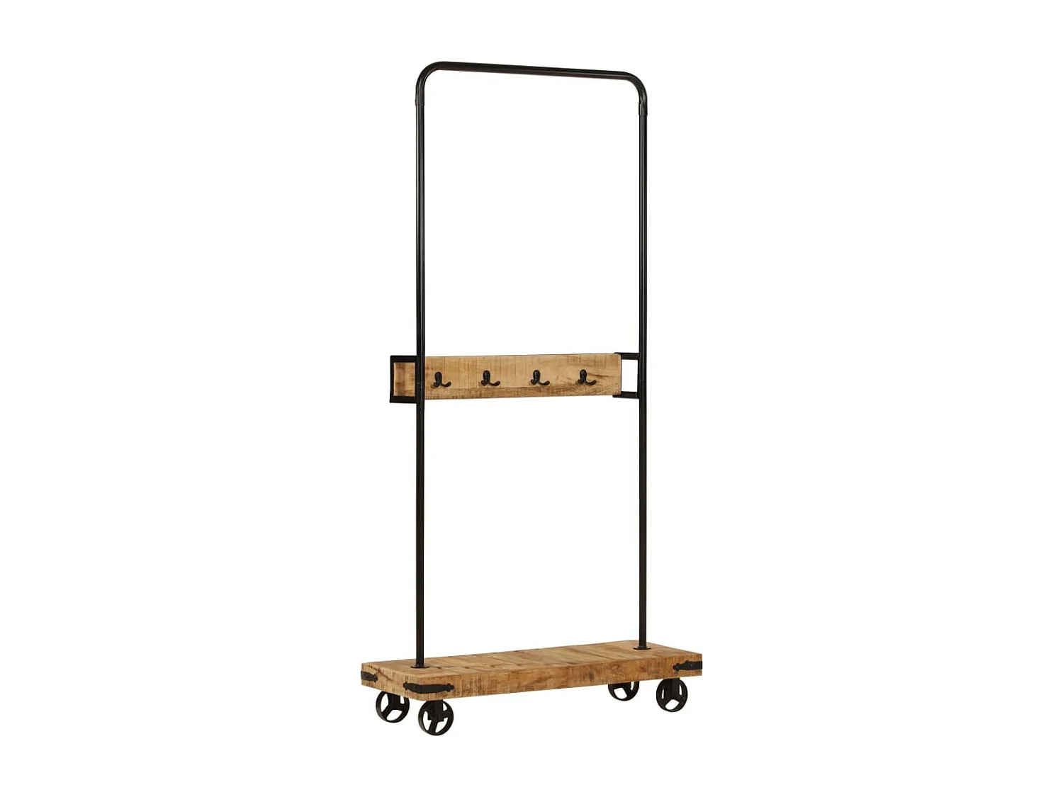Porte-vêtements et roues 90x35x190 cm bois de manguier et fer