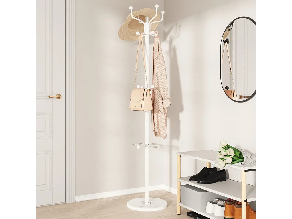 Porte-manteau avec porte-parapluie blanc fer enduit de poudre