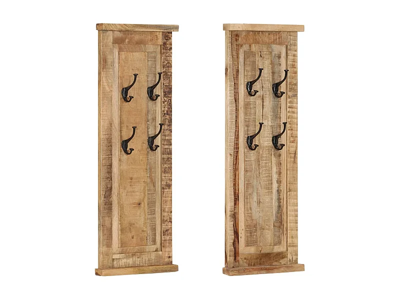 Porte-manteaux 2 pcs Bois massif de manguier 38x100 cm