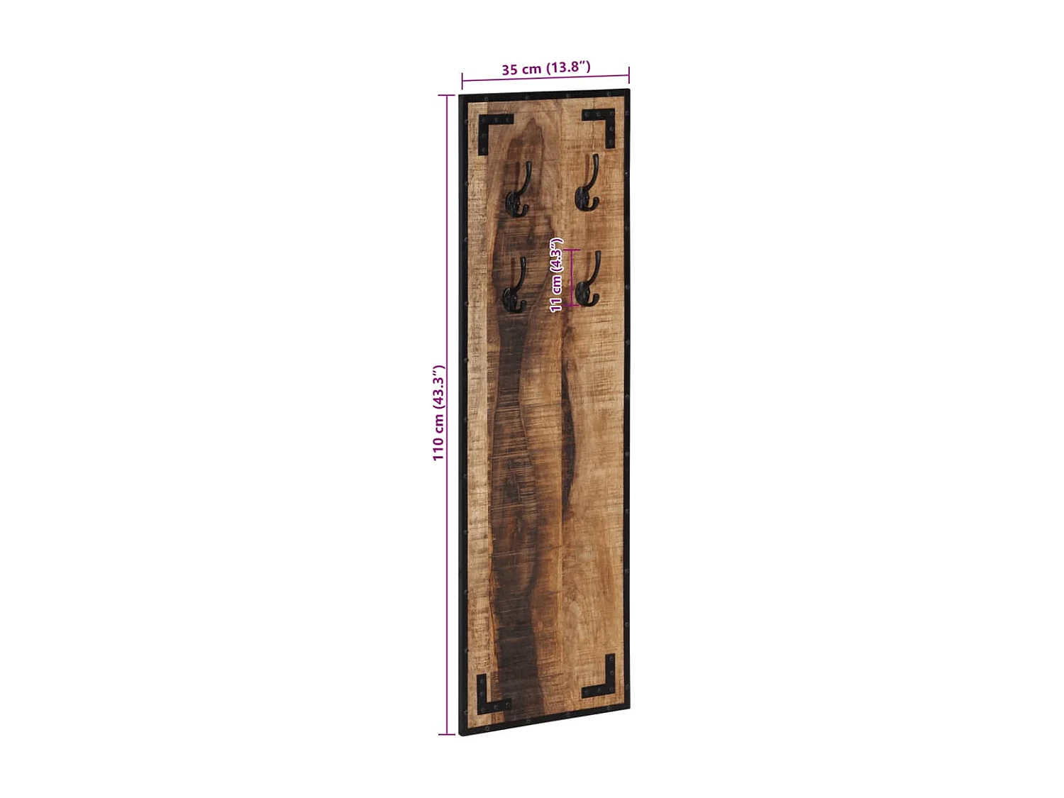 Porte-manteau 35x8x110 cm bois de manguier massif brut