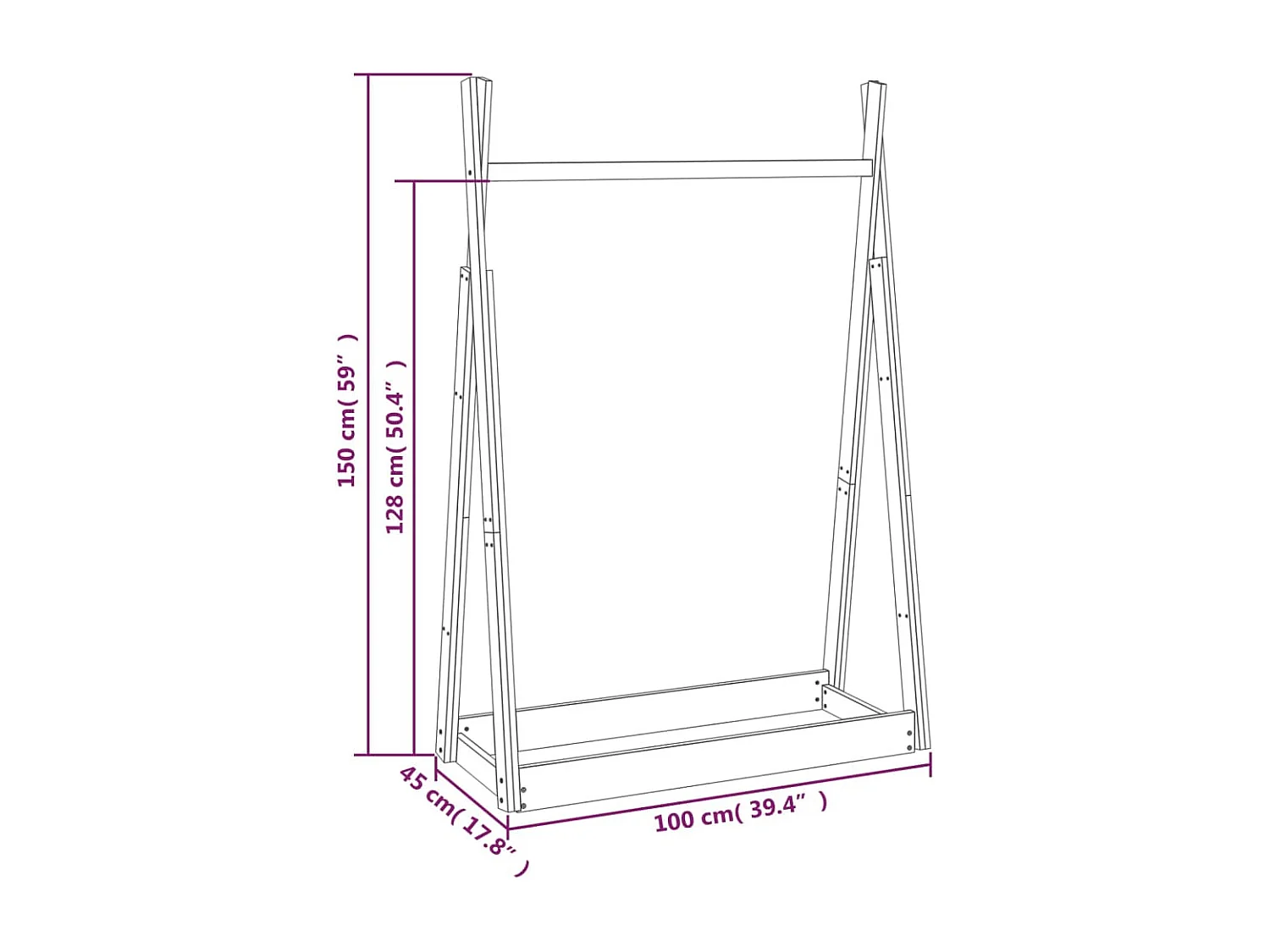 Porte-vêtements Blanc 100x45x150 cm Bois de pin massif