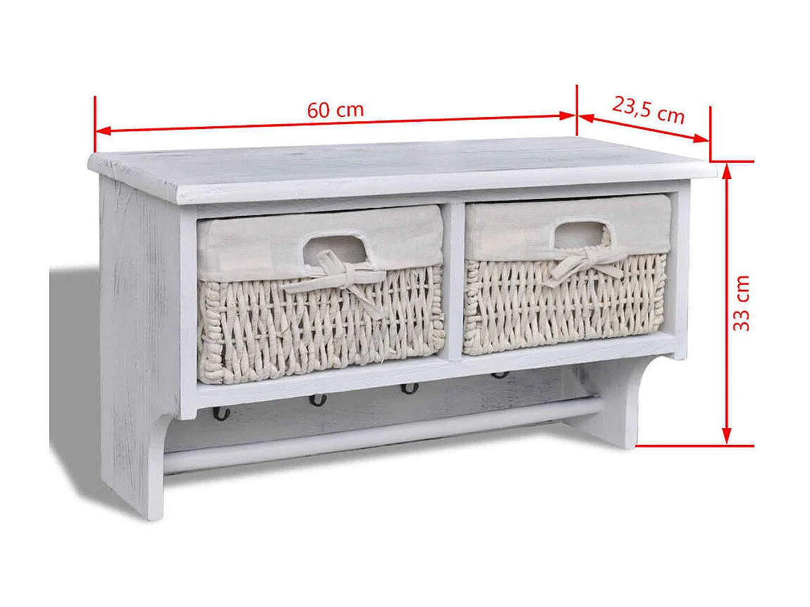 Porte-manteau Blanc 60x23,5x33 cm Bois de Paulownia