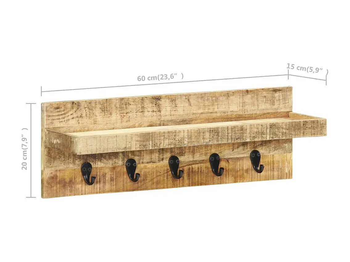 Perchero de pared 60x15x20 cm Madera maciza de mango en bruto