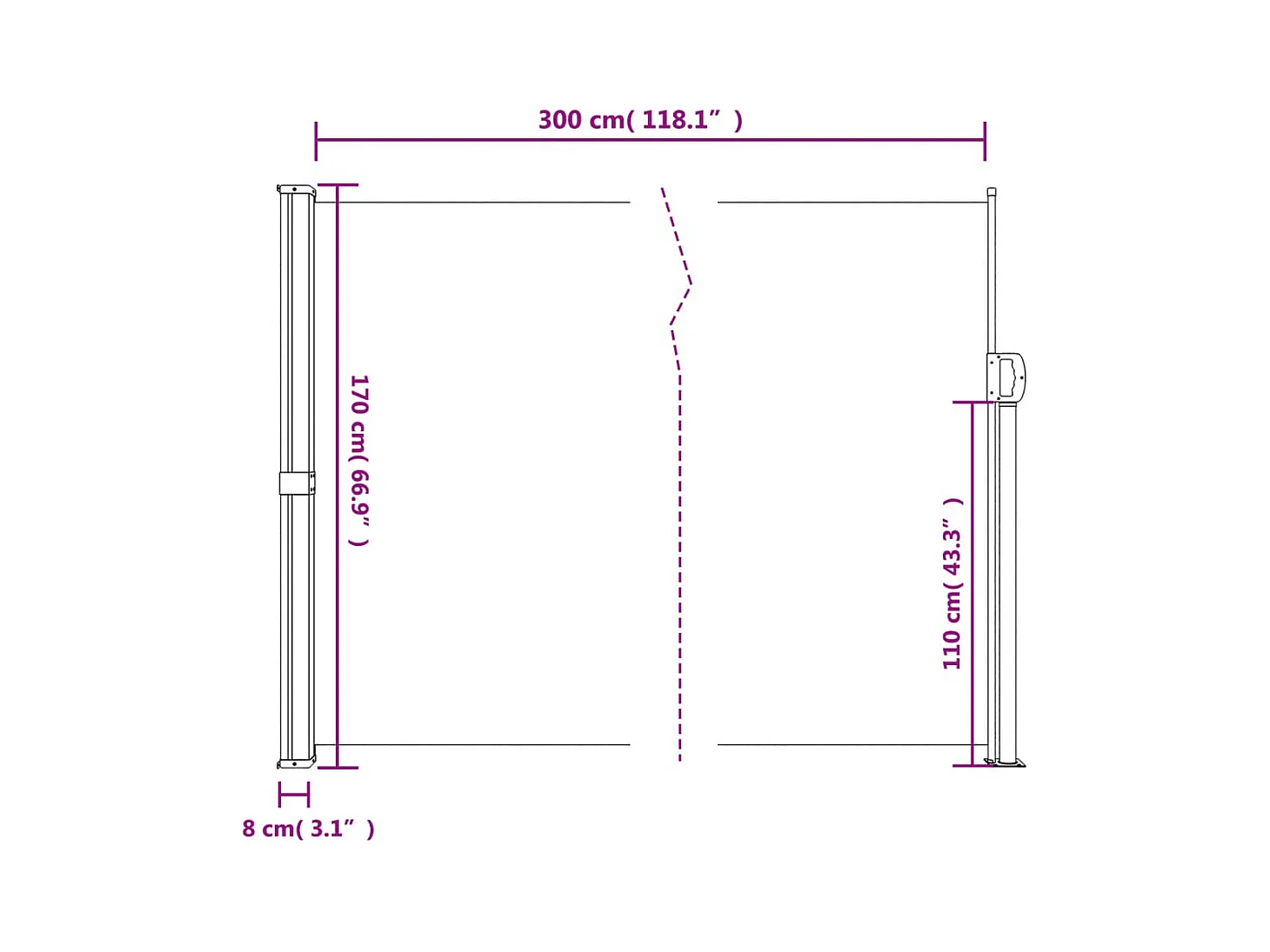 Auvent latéral rétractable taupe 170x300 cm