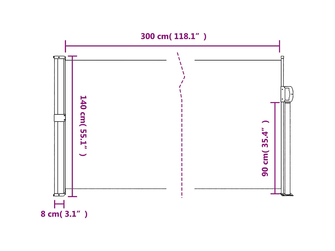 Auvent latéral rétractable beige 140x300 cm