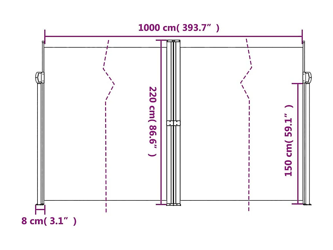 Toldo lateral retráctil terracota 220x1000 cm