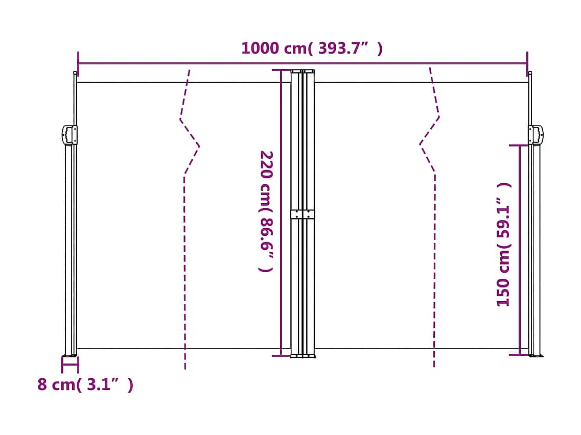 Auvent latéral rétractable beige 220x1000 cm