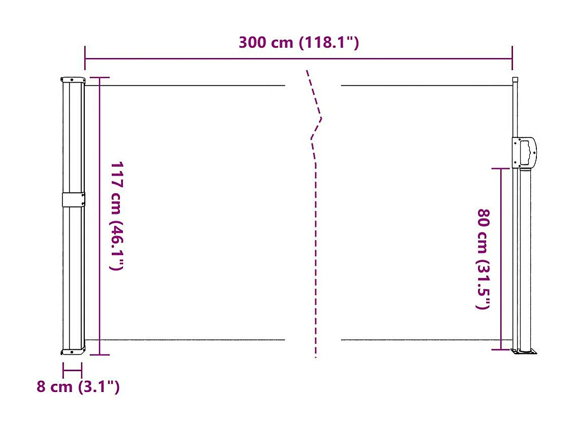 Auvent latéral rétractable beige 117x300 cm