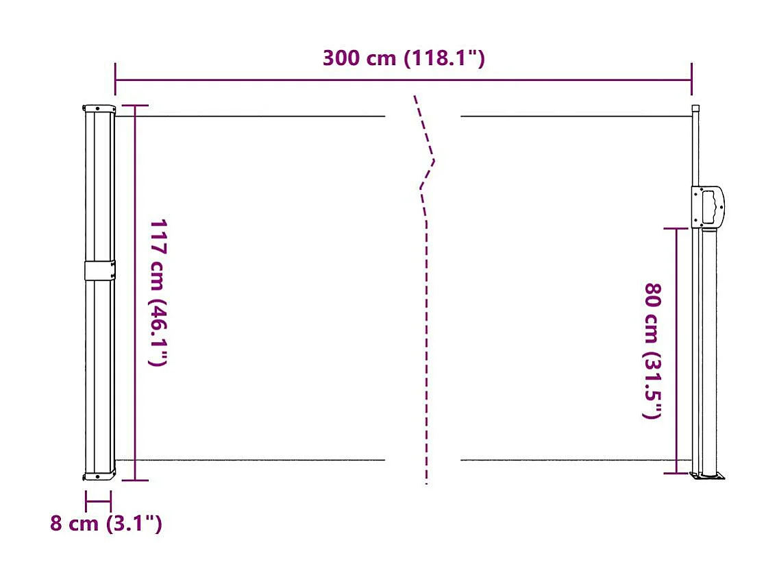 Auvent latéral rétractable taupe 117x300 cm