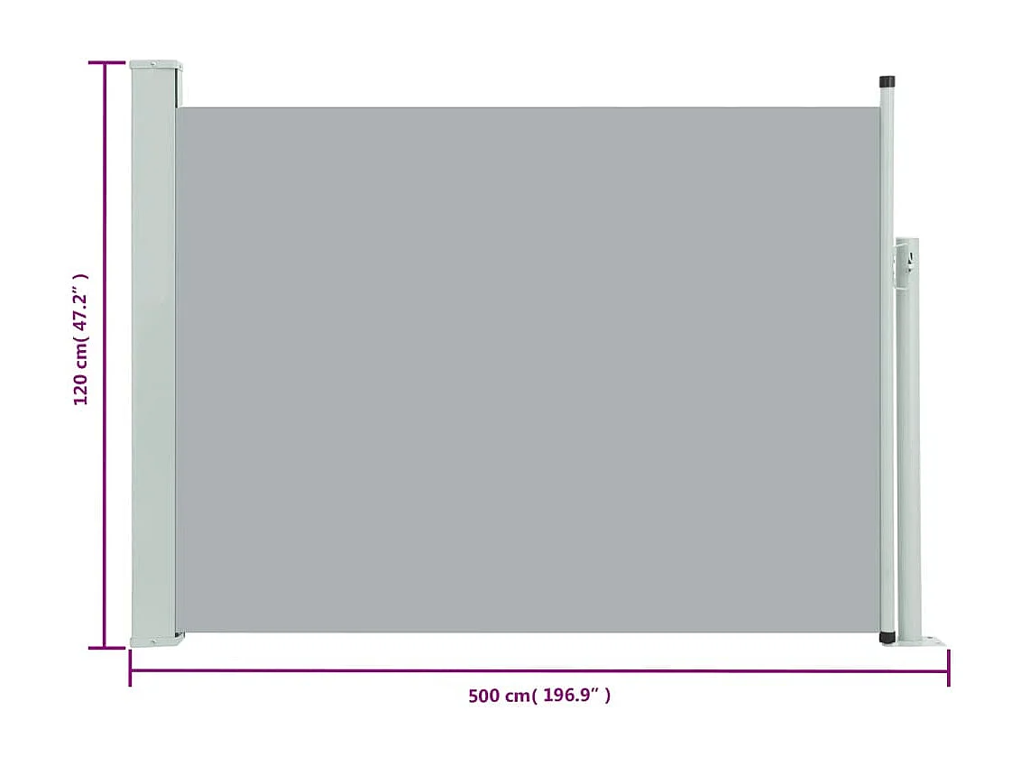 Auvent latéral rétractable de patio 120x500 cm Gris