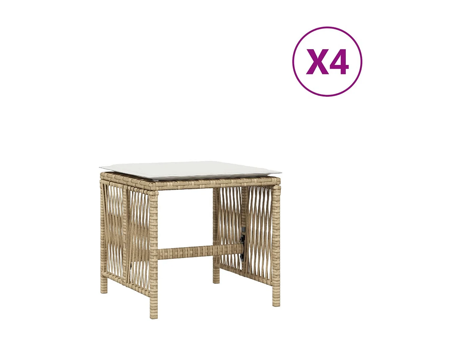 Set di 4 sgabelli e cuscini da giardino in rattan beige 41x41x36 cm