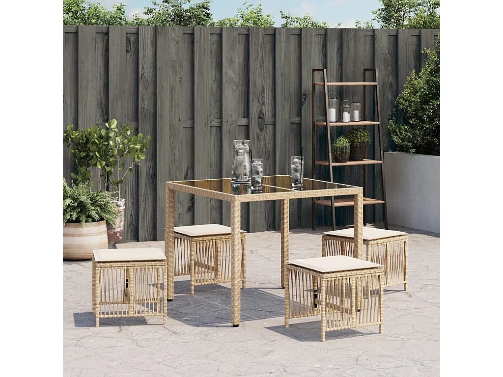 Set di 4 sgabelli e cuscini da giardino in rattan beige 41x41x36 cm
