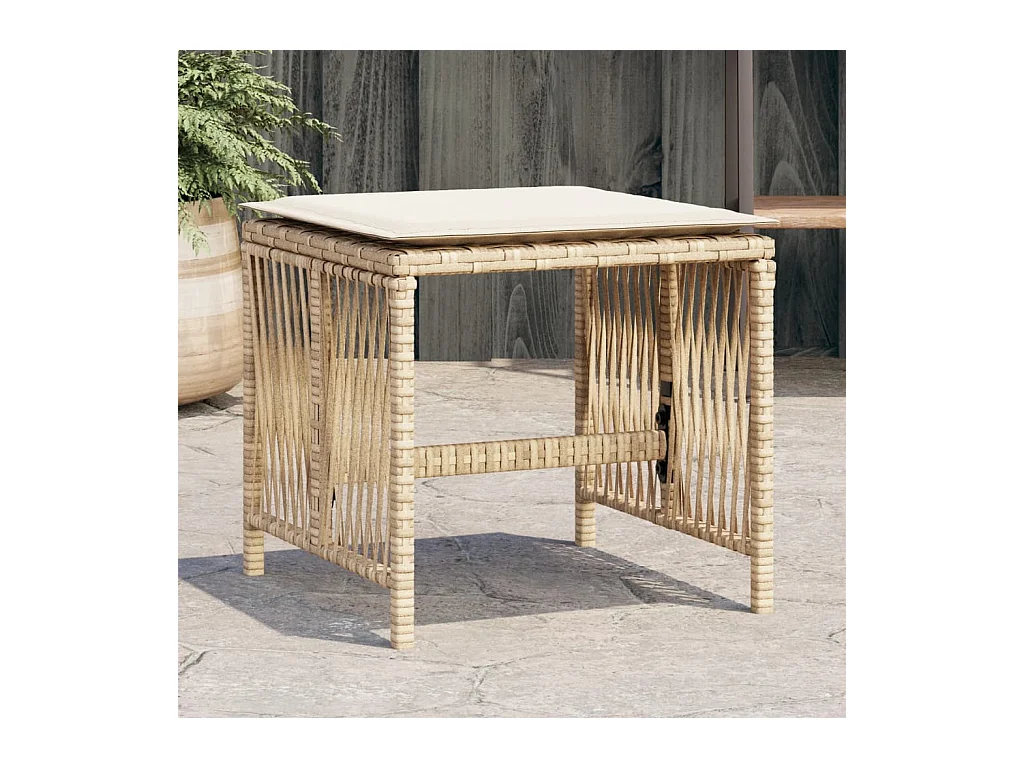 Tabourets de jardin et coussins lot de 4 beige 41x41x36cm rotin