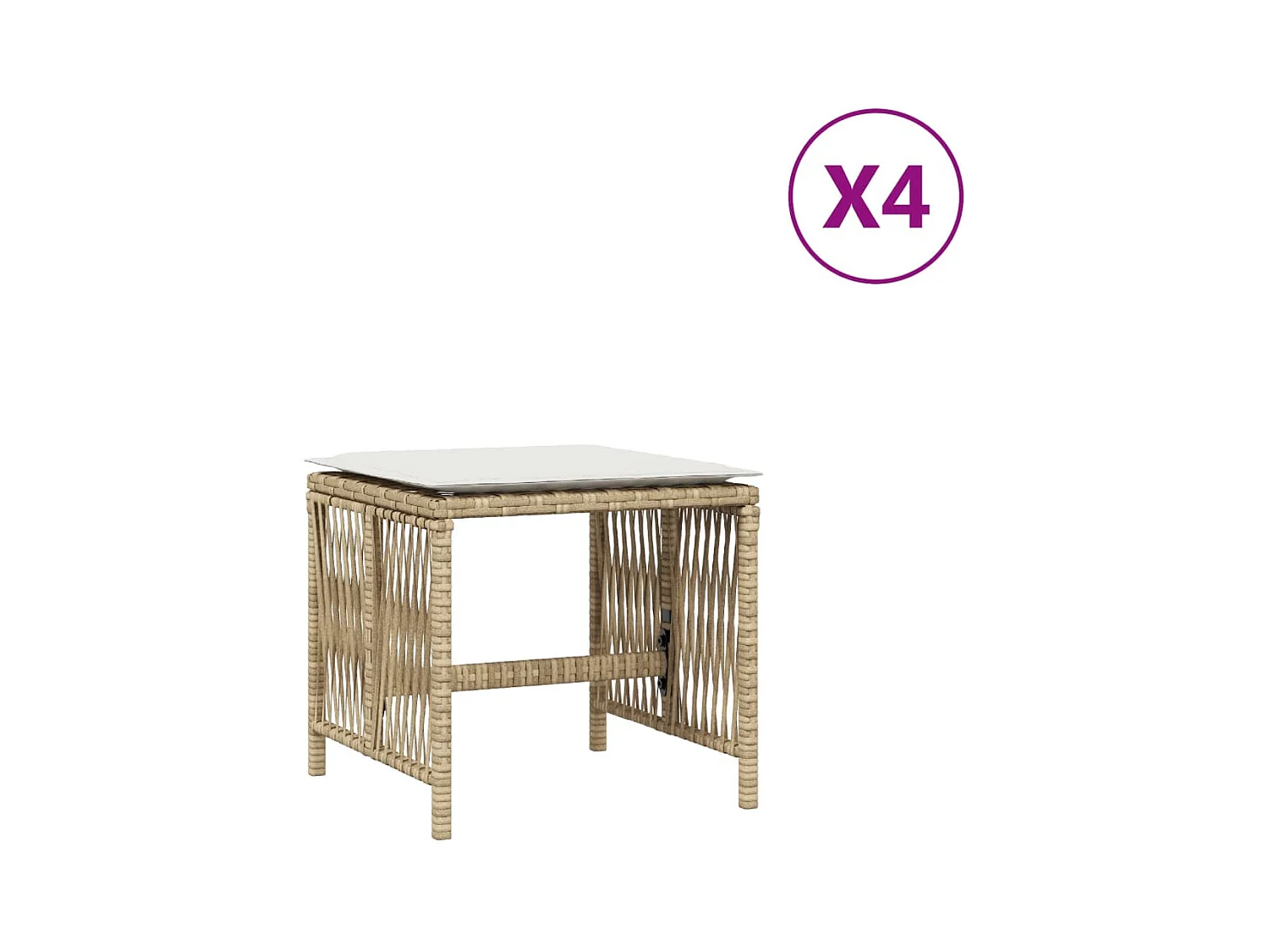 Tabourets de jardin et coussins lot de 4 beige 41x41x36cm rotin