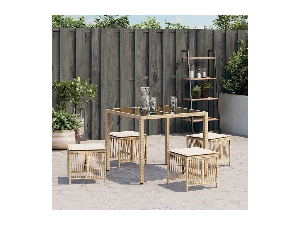 Tabourets de jardin et coussins lot de 4 beige 41x41x36cm rotin