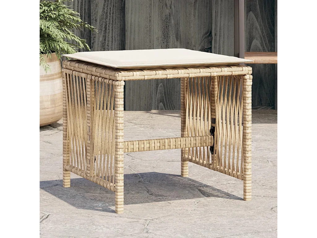 Tabourets de jardin et coussins lot de 4 beige 41x41x36cm rotin