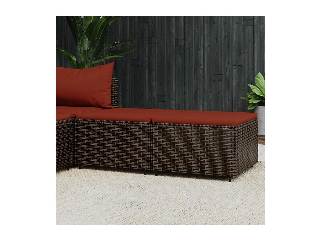 Repose-pieds de jardin coussins lot de 2 marron résine tressée