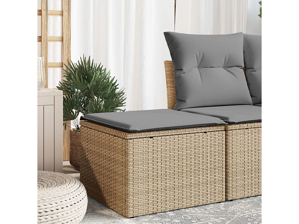 Banqueta de jardim com almofada bege 55x55x37cm resina tecida