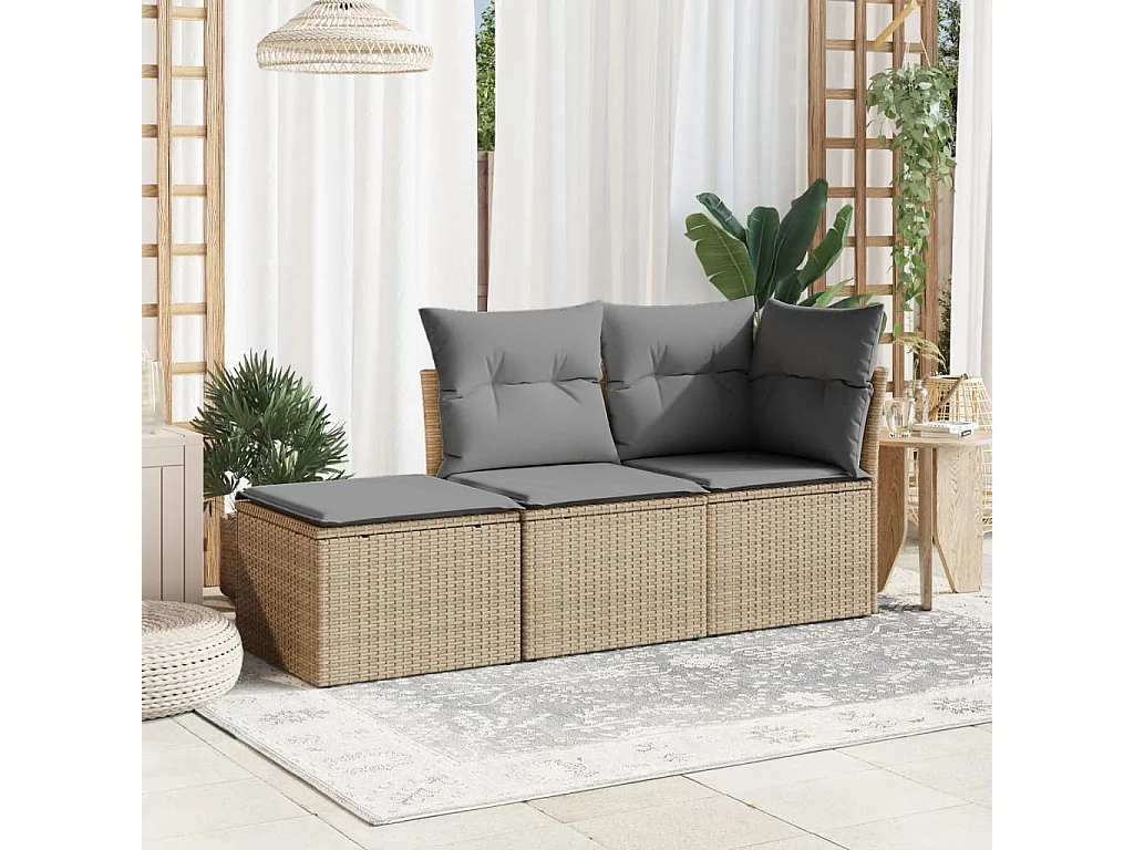 Tabouret de jardin avec coussin beige 55x55x37cm résine tressée