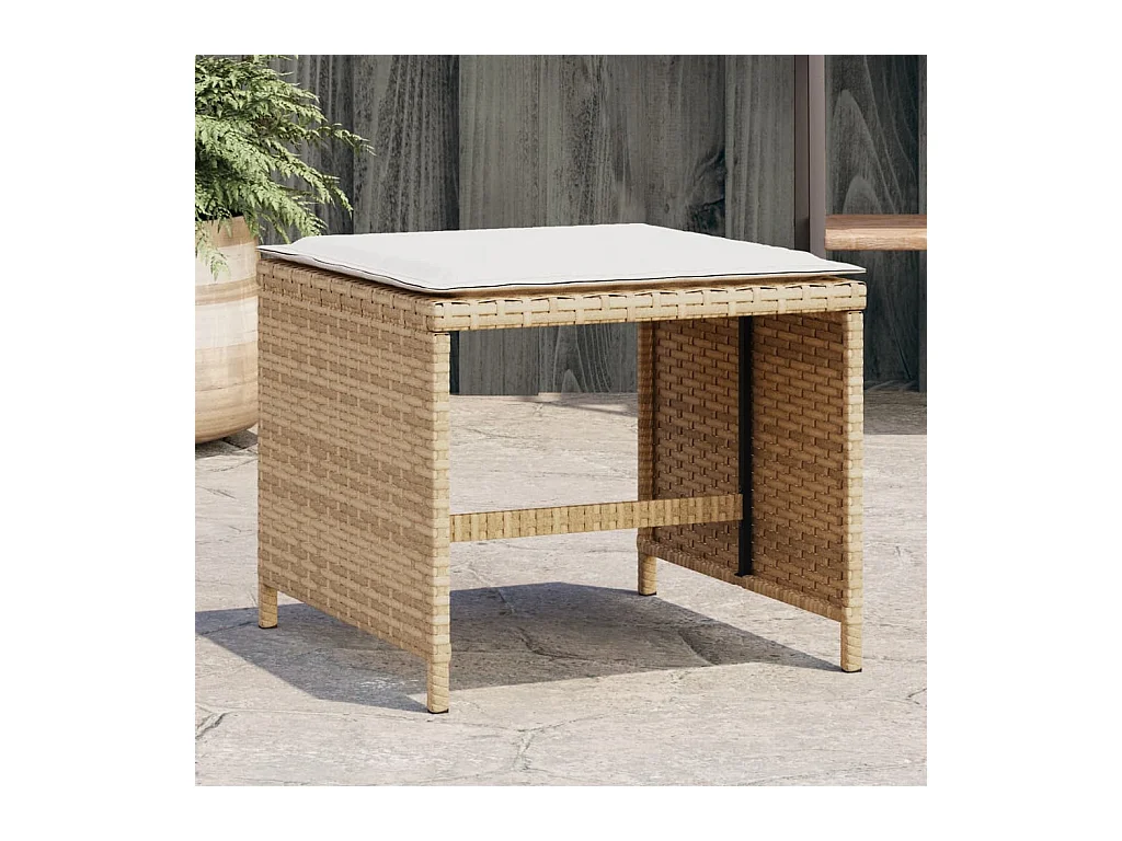 Set di 4 sgabelli da giardino con cuscini in resina intrecciata beige