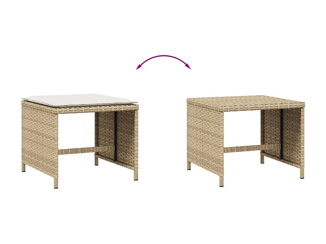 Tabourets de jardin avec coussins lot de 4 beige résine tressée