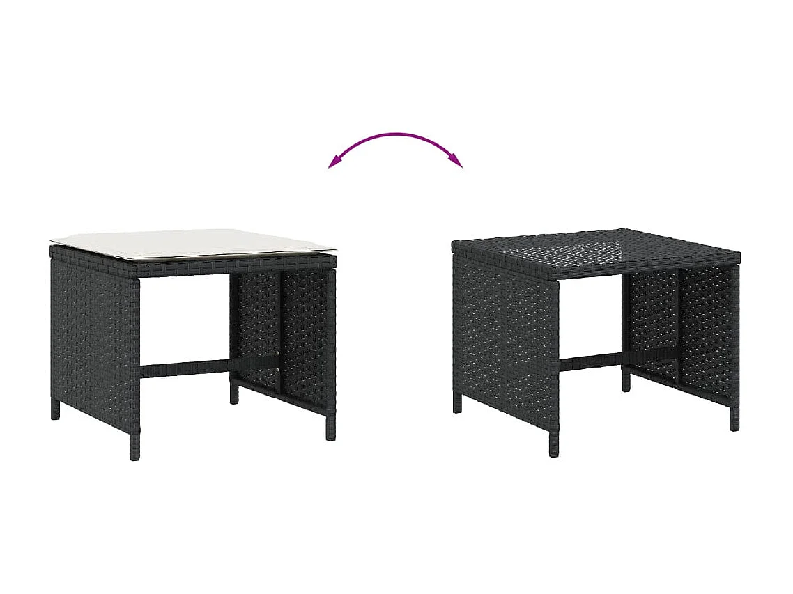 Tabourets de jardin et coussins lot de 4 noir 40x40x35 cm rotin