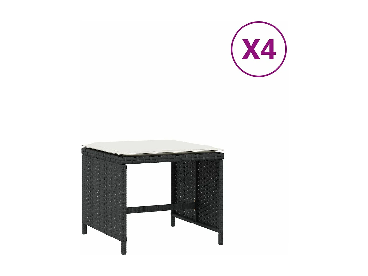 Tabourets de jardin et coussins lot de 4 noir 40x40x35 cm rotin