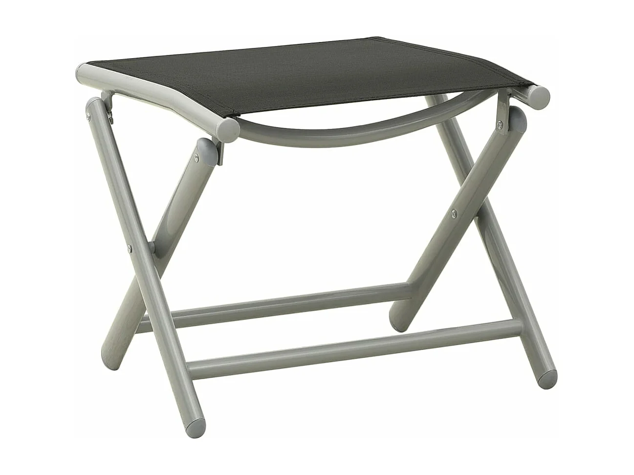 Repose-pied pliable noir et argenté textilène et aluminium
