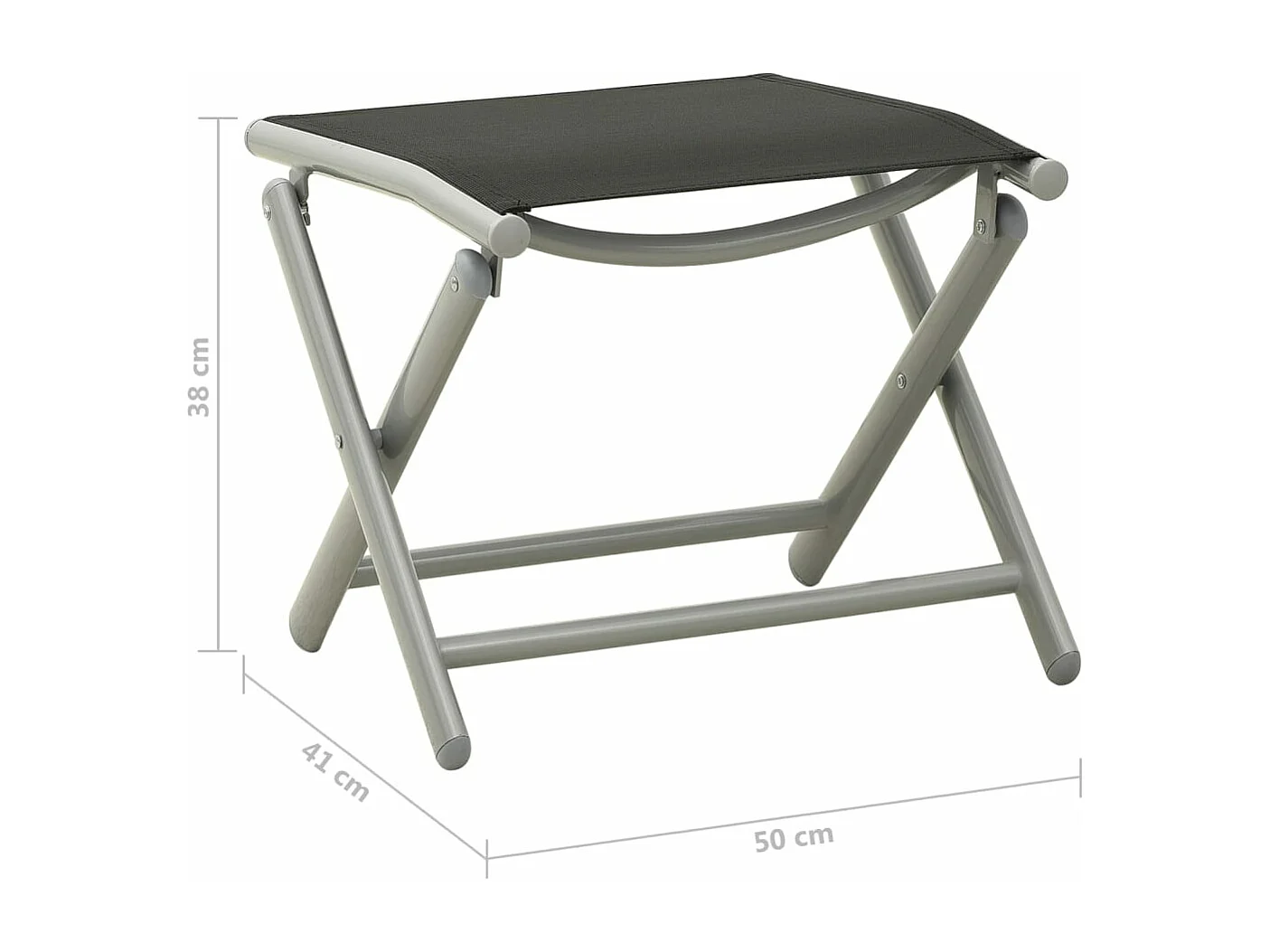 Repose-pied pliable noir et argenté textilène et aluminium