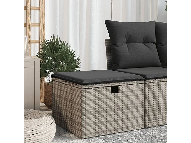 Tabouret de jardin avec coussin gris 55x55x37 cm résine tressée