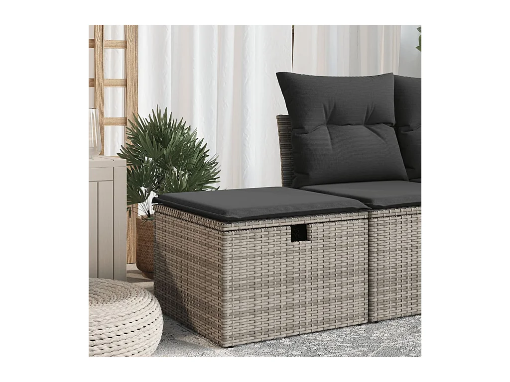 Tabouret de jardin avec coussin gris 55x55x37 cm résine tressée