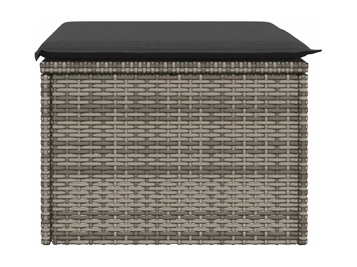 Tabouret de jardin avec coussin gris 55x55x37 cm résine tressée