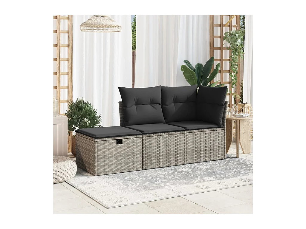 Tabouret de jardin avec coussin gris 55x55x37 cm résine tressée