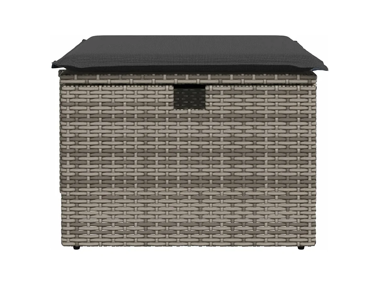 Tabouret de jardin avec coussin gris 55x55x37 cm résine tressée