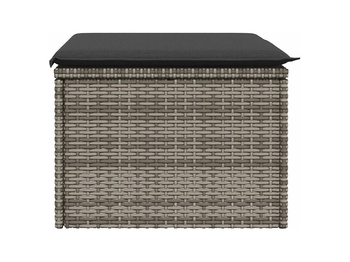 Tabouret de jardin avec coussin gris 55x55x37 cm résine tressée