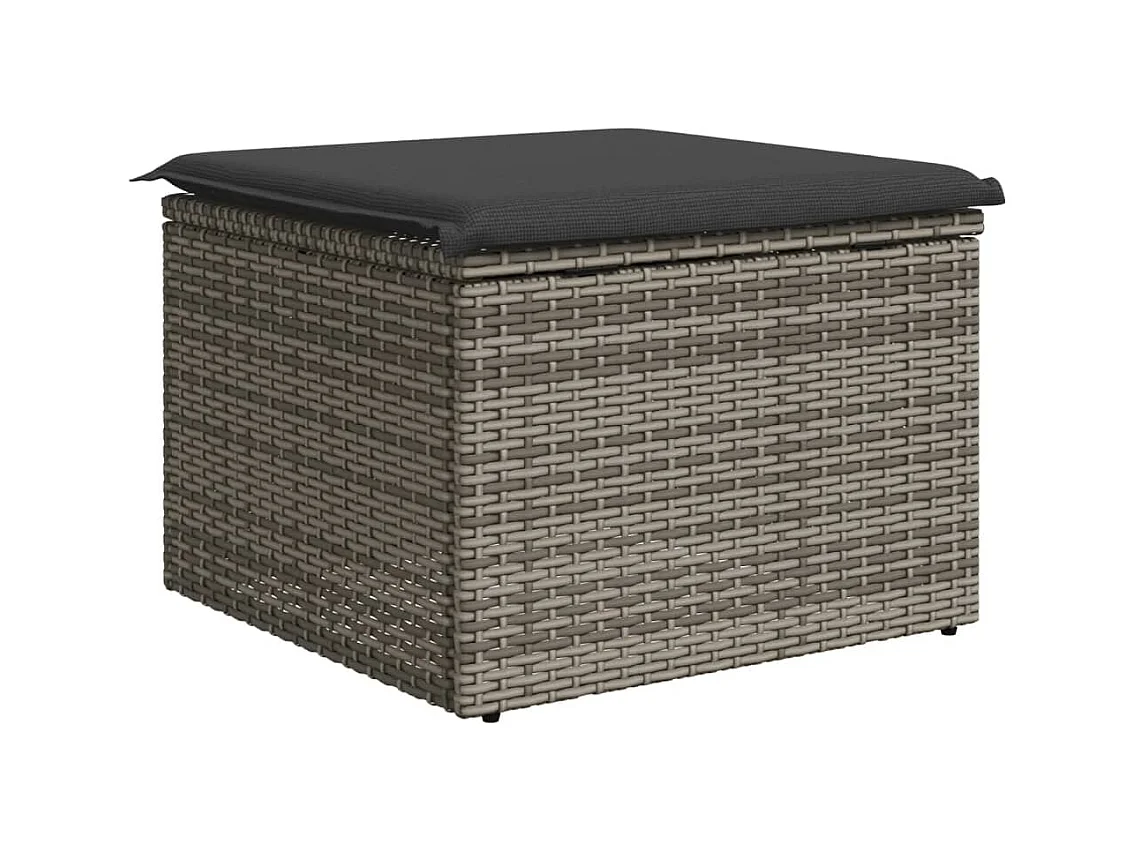 Tabouret de jardin avec coussin gris 55x55x37 cm résine tressée