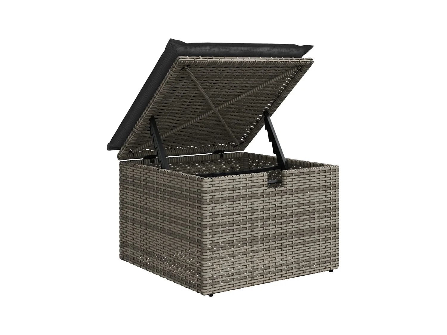 Tabouret de jardin avec coussin gris 55x55x37 cm résine tressée