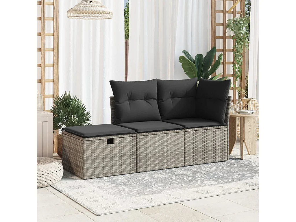 Tabouret de jardin avec coussin gris 55x55x37 cm résine tressée