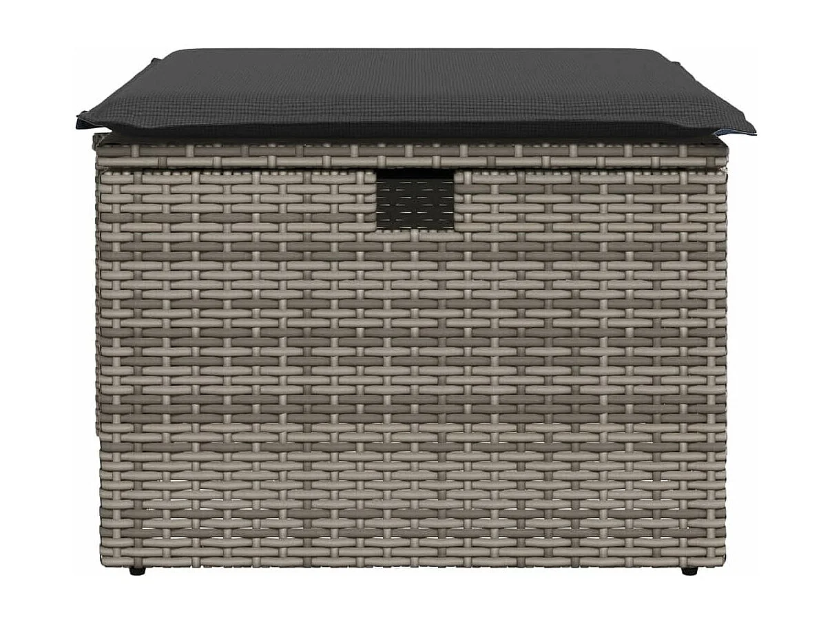 Tabouret de jardin avec coussin gris 55x55x37 cm résine tressée